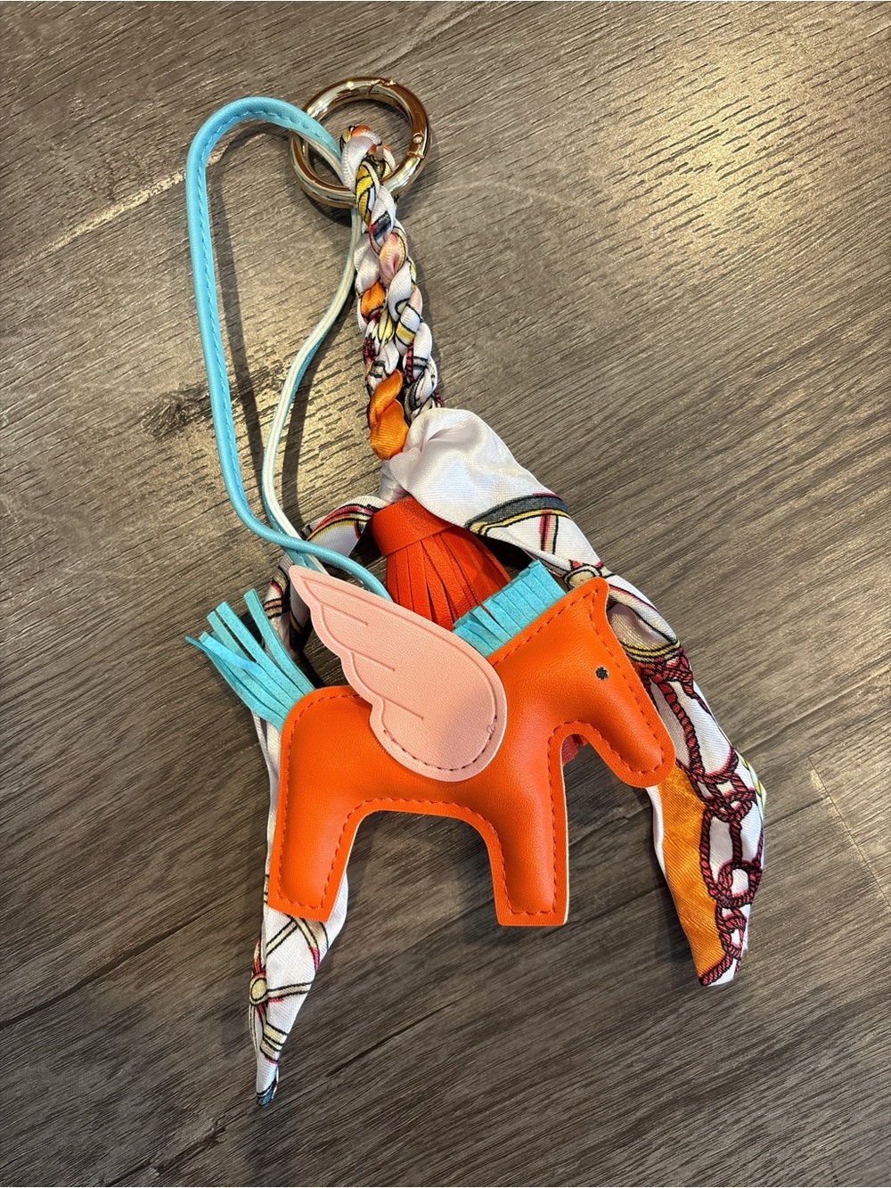 Pegasus Luxe Winged Horse Bag Charm Scarf Tassel Keychain Orange Pink Blue